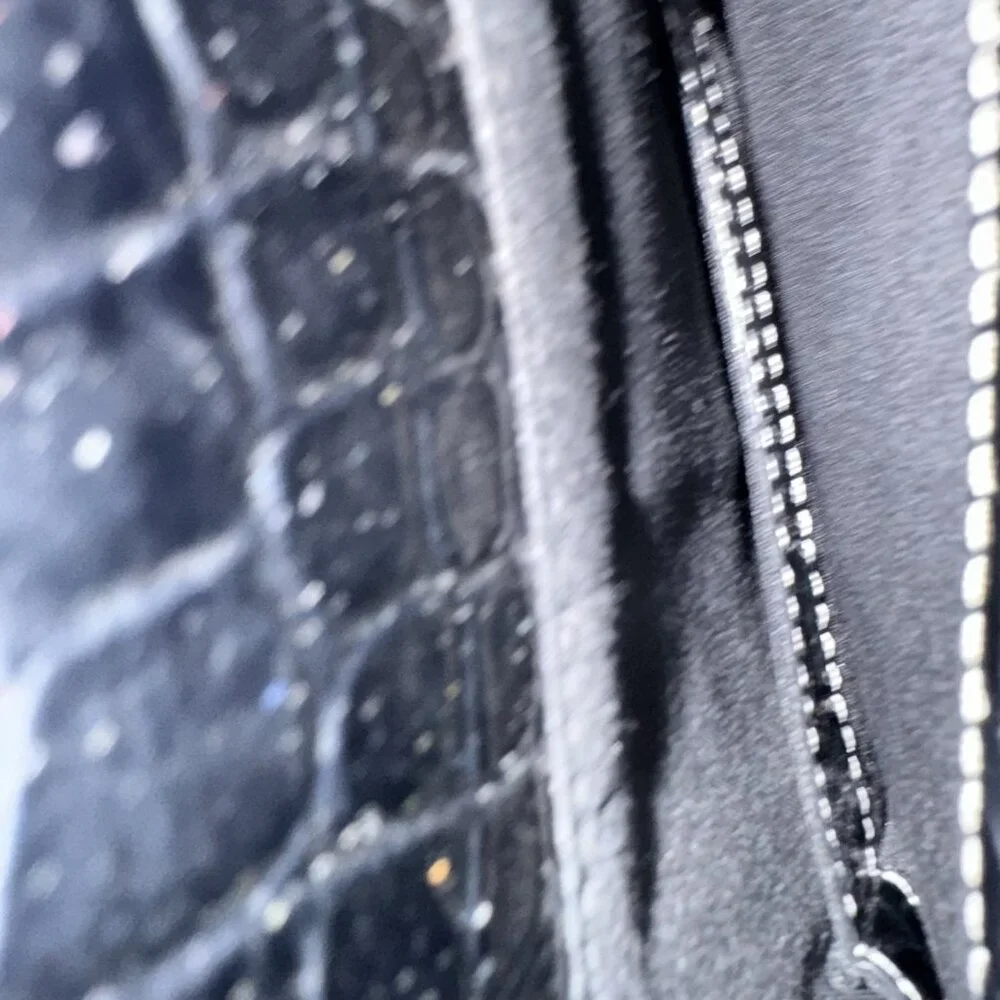 Liz Claiborne Tote Bag Womens Large Black Faux Croc Embossed Purse Satchel Work - Picture 7 of 10